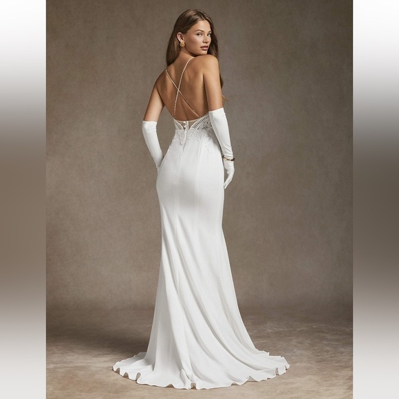 Azazie Dresses & Skirts - New AZAZIE SAFFRON Diamond White Champagne Mermaid Sweetheart Sequin Crepe Dress